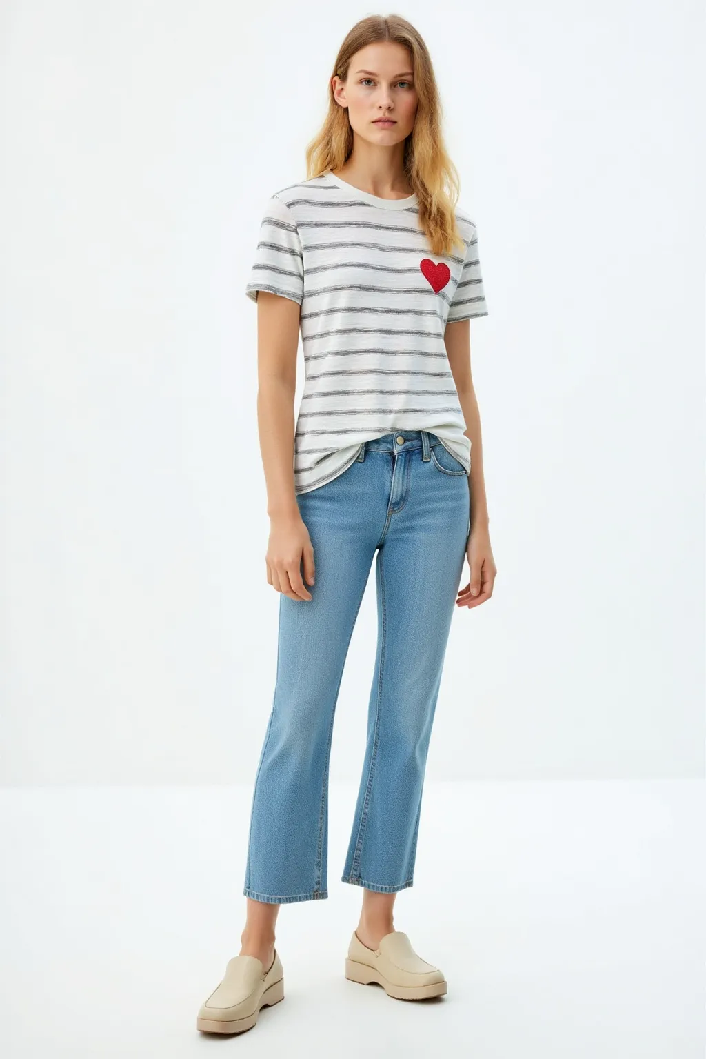Cotton Striped T-Shirt with Heart
