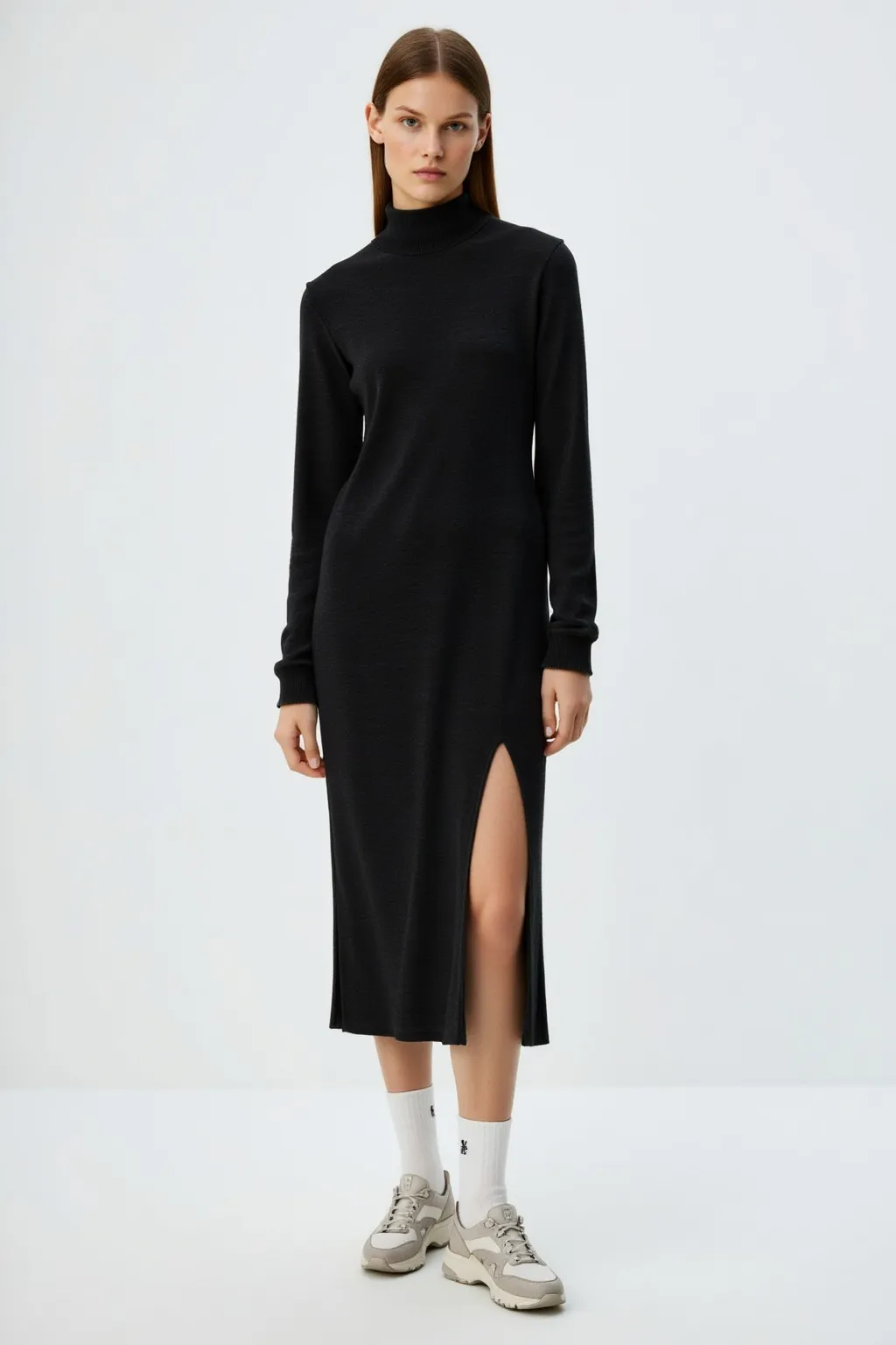 Black Knit Dress with Neckline