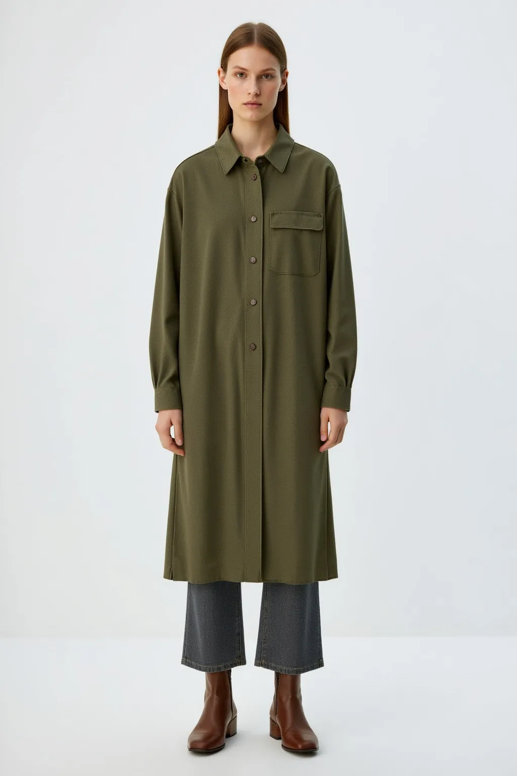 Khaki Long Shirt Dress