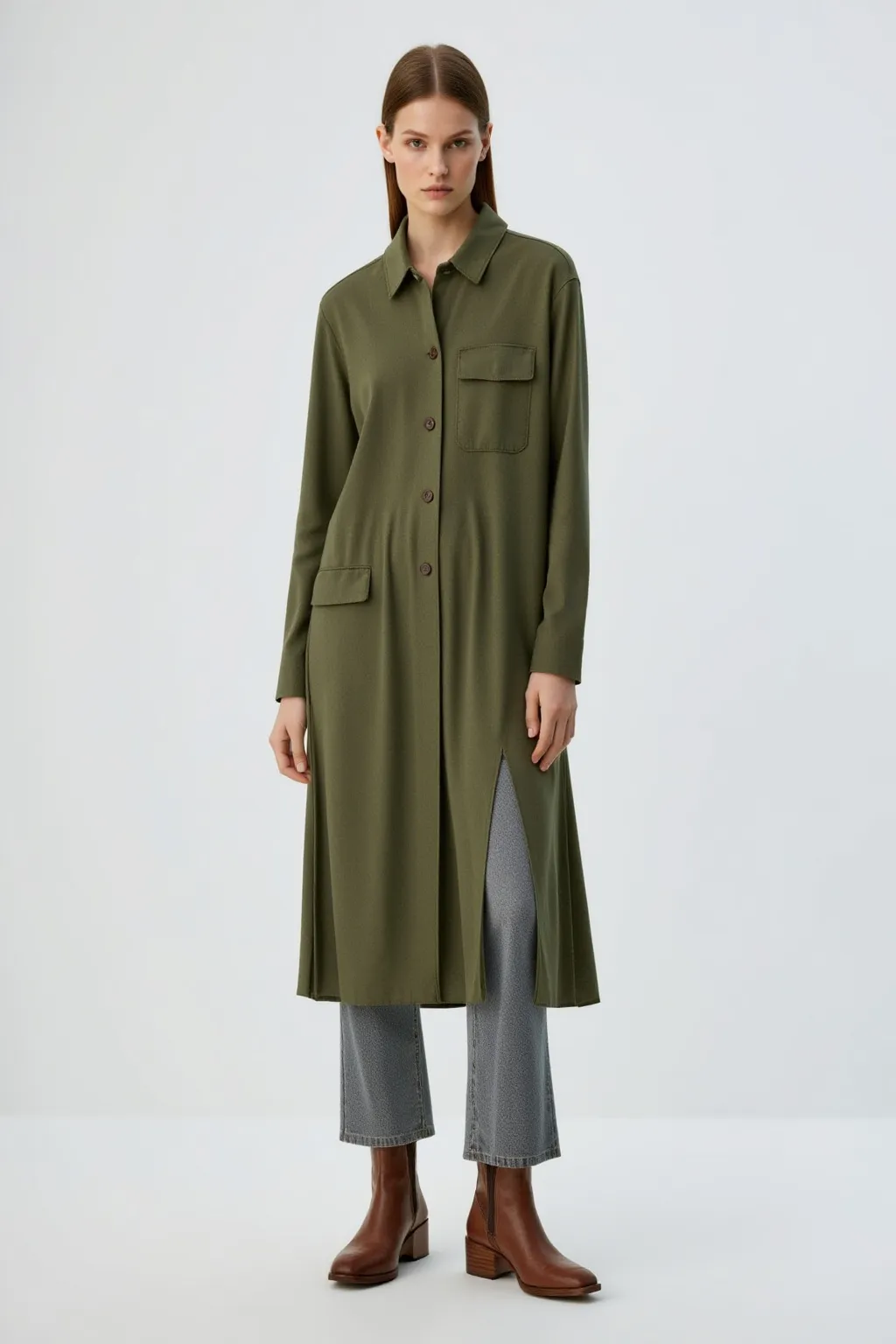 Khaki Long Shirt Dress