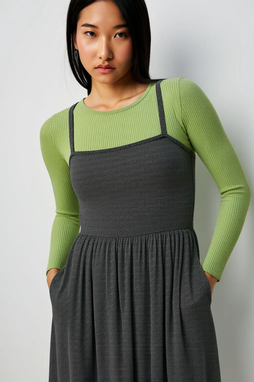 Combo Grey Khaki Dress