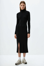 Black Slit Dress with Collar
