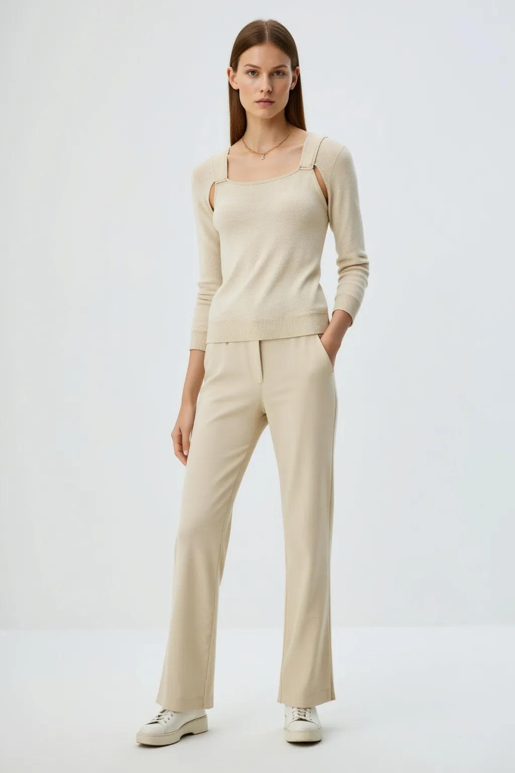 Beige Set Pants Suit